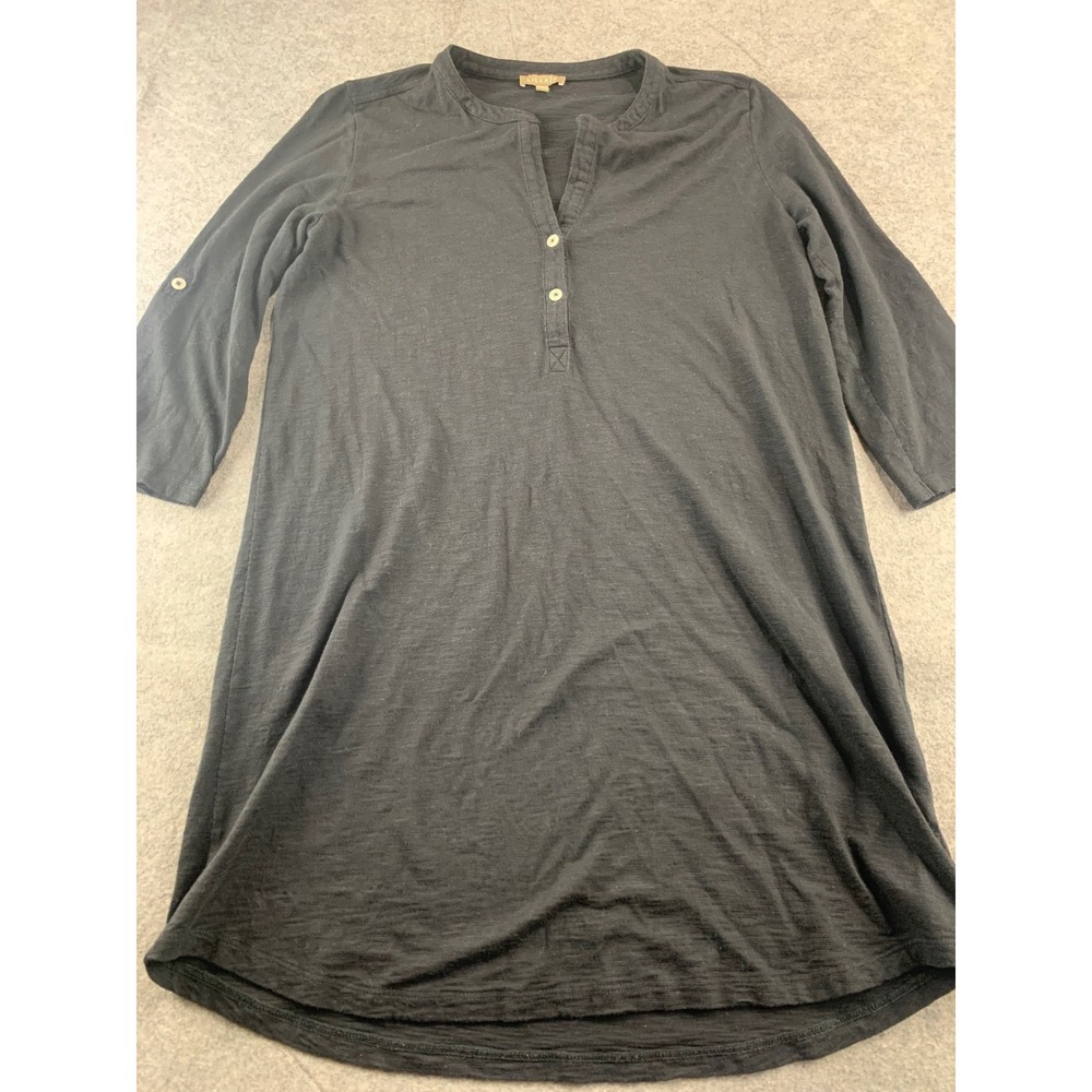 Lilla P Black Pima Cotton Modal Henley Tunic Dress 3/4 Sleeve Women M Minimalist
